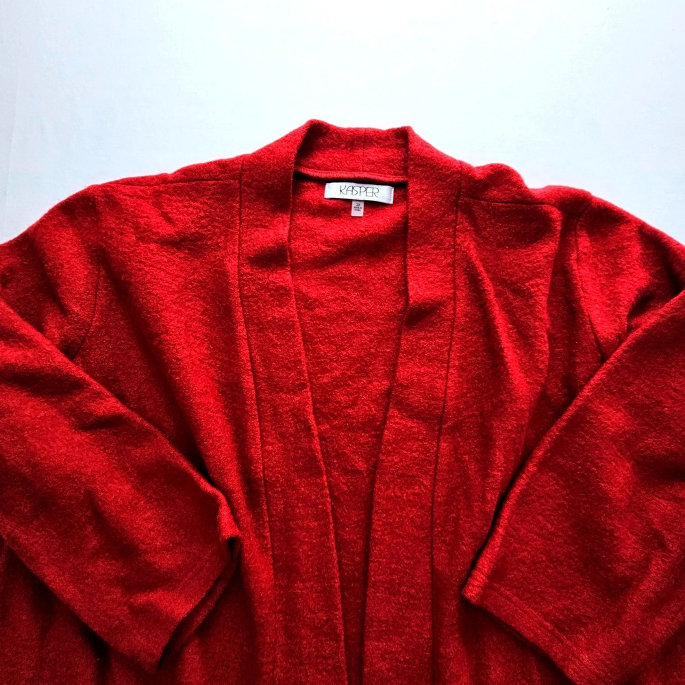 Kasper Women 3X Red Open Front Cardigan Wool Viscose Blend Sweater